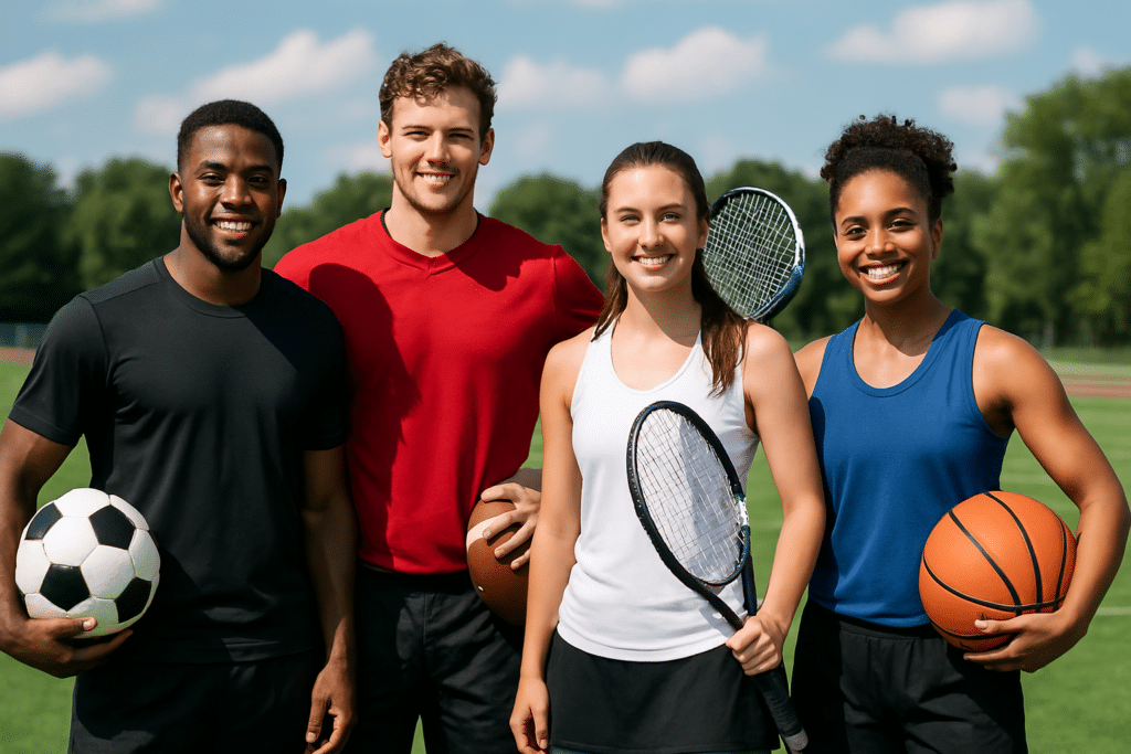a group of athletes posing for a photo